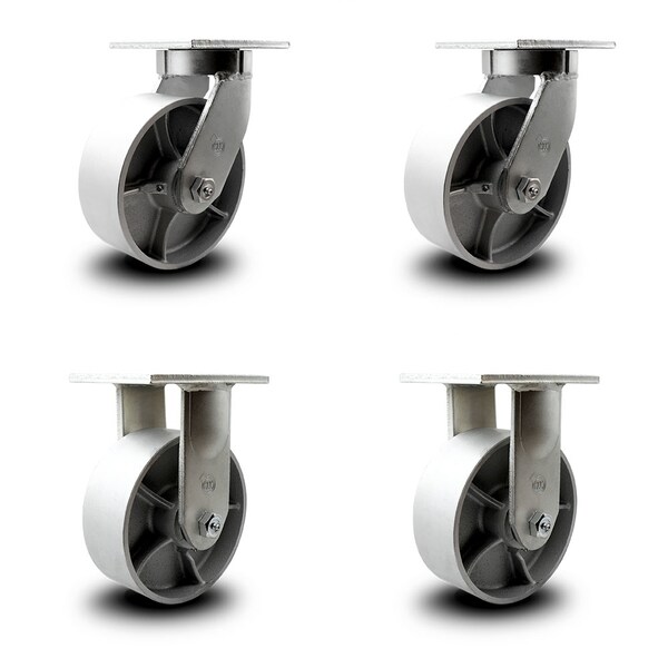 8 Inch Heavy Duty Semi Steel Cast Iron Caster Swivel Locks 2 Rigid SCC, 2PK
